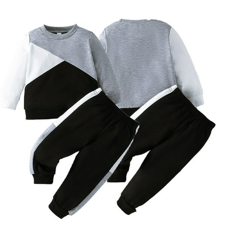 

KYAIGUO 9M-4T Boys Spring Sweatshirt Outfit for Baby Toddelr 2PCS Infant Pullover Sweatsuits Jogging Set Fall Splicing Casual Workout Suits