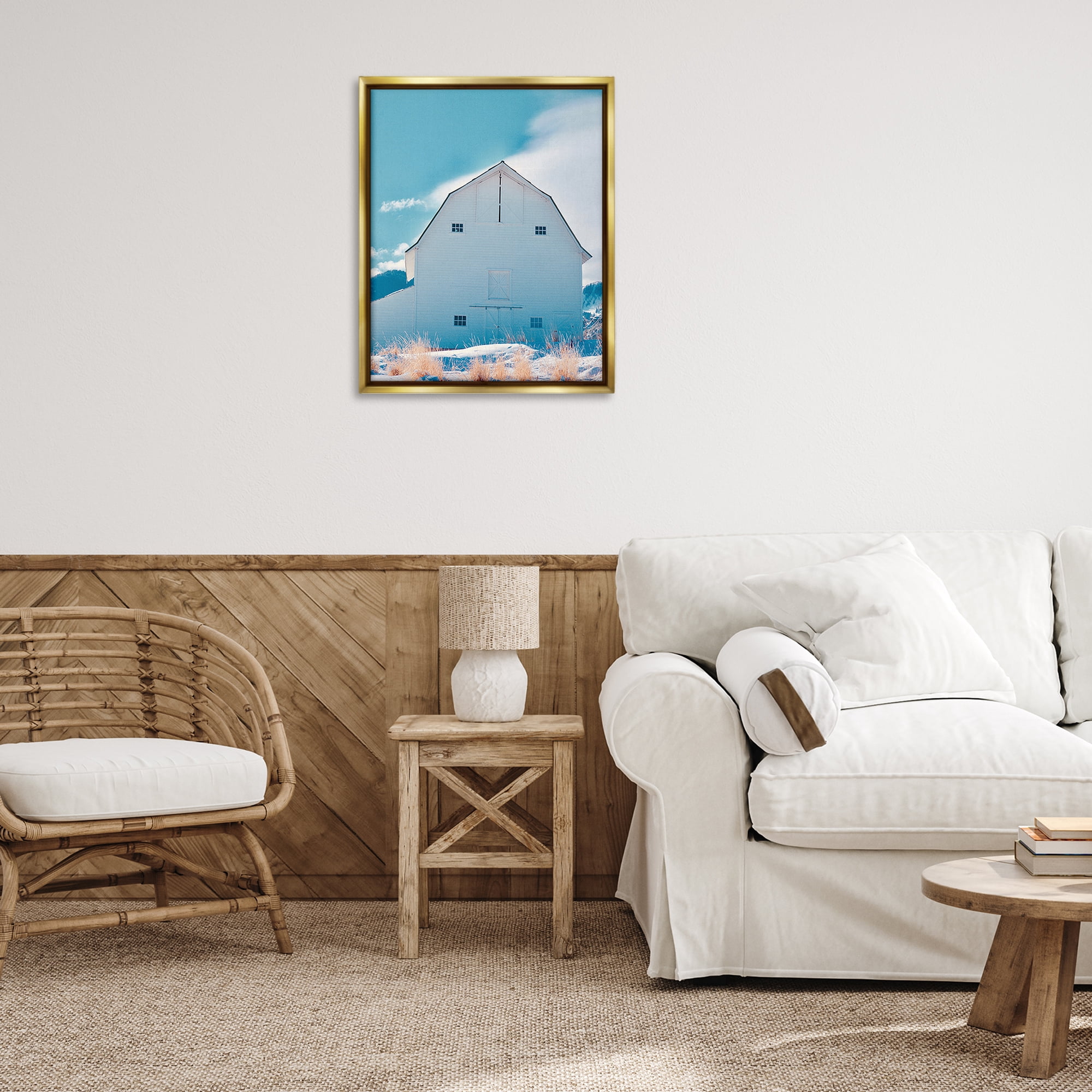 Stupell Industries Niveous Winter Barn Nautical & Beach Photography Gold Floater Framed Canvas Art Print Wall Art, 25 x 31