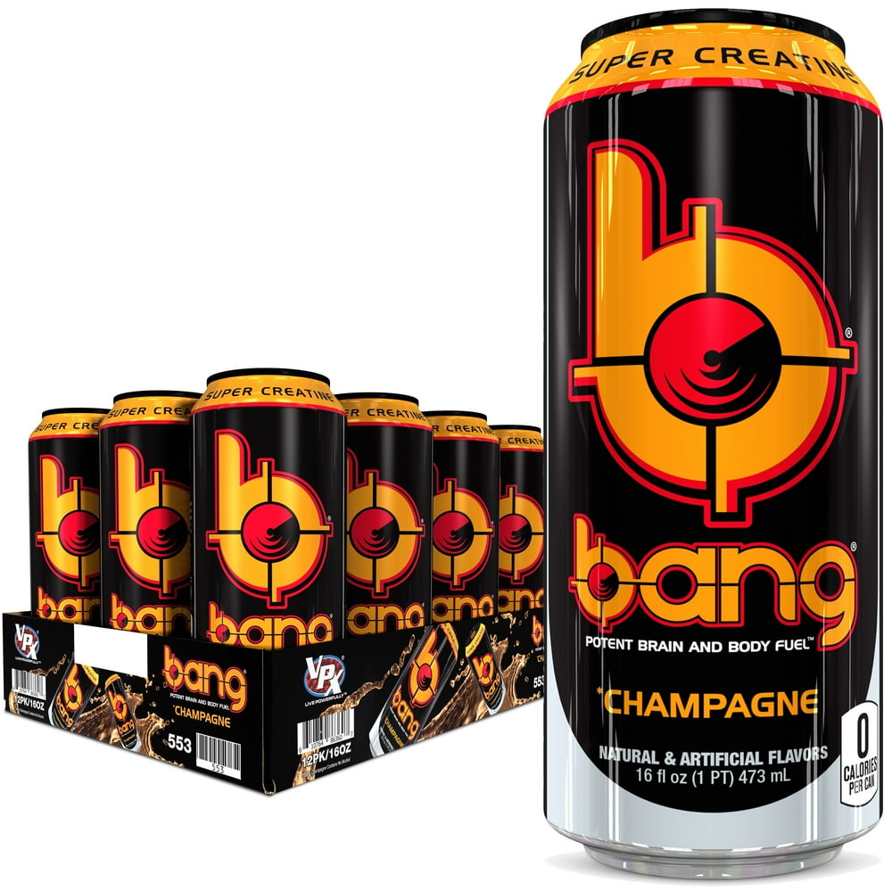 (12 Cans) Bang Champagne Energy Drink with Super Creatine, 16 fl oz