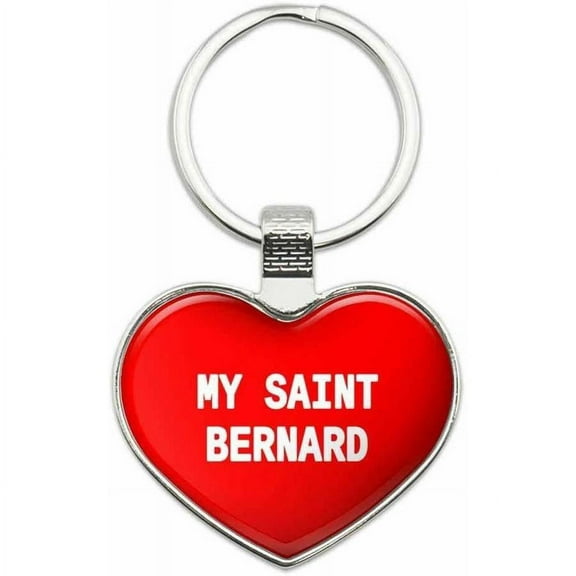 Saint Bernard - I Love My Pet Metal Heart Keychain Key Chain Ring, Red