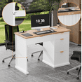 thumbnail image 4 of 47" Farmhouse Executive Desk, Home Office Desk with Drawers and Charging Station, Wood Home Office Desk, Fluted Computer Writing Desk for Study, Living Room, Bedroom, 4 of 7