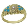 thumbnail image 1 of LBG 14k Yellow Gold Cultured Pearl and Turquoise Womens Band Ring - Size 9.75, 1 of 6