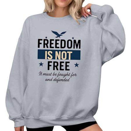 FYEGRE Stylish Letter Printed Hoodless Sweatshirt Casual Loose Fit Top For Women Autumn Winter Comfortable Soft Daily Wear Grey XXL