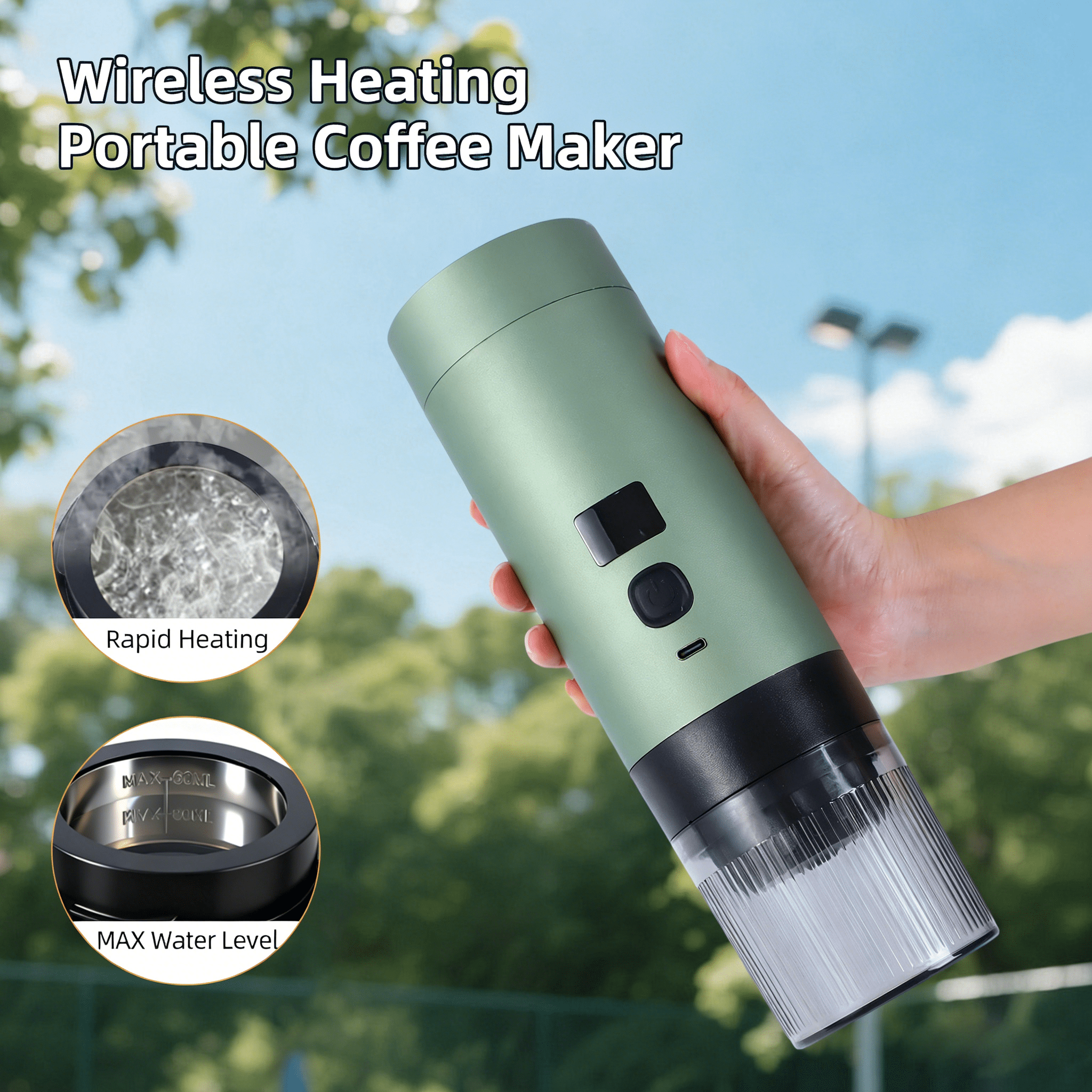 Wireless Mini Espresso Machine; Portable Coffee Maker for Travel/Camping/Office; 3-in-1 Single Serve Coffee Maker; Compatible with Capsules&Ground Coffee; Gifts for Espresso Lovers. Green