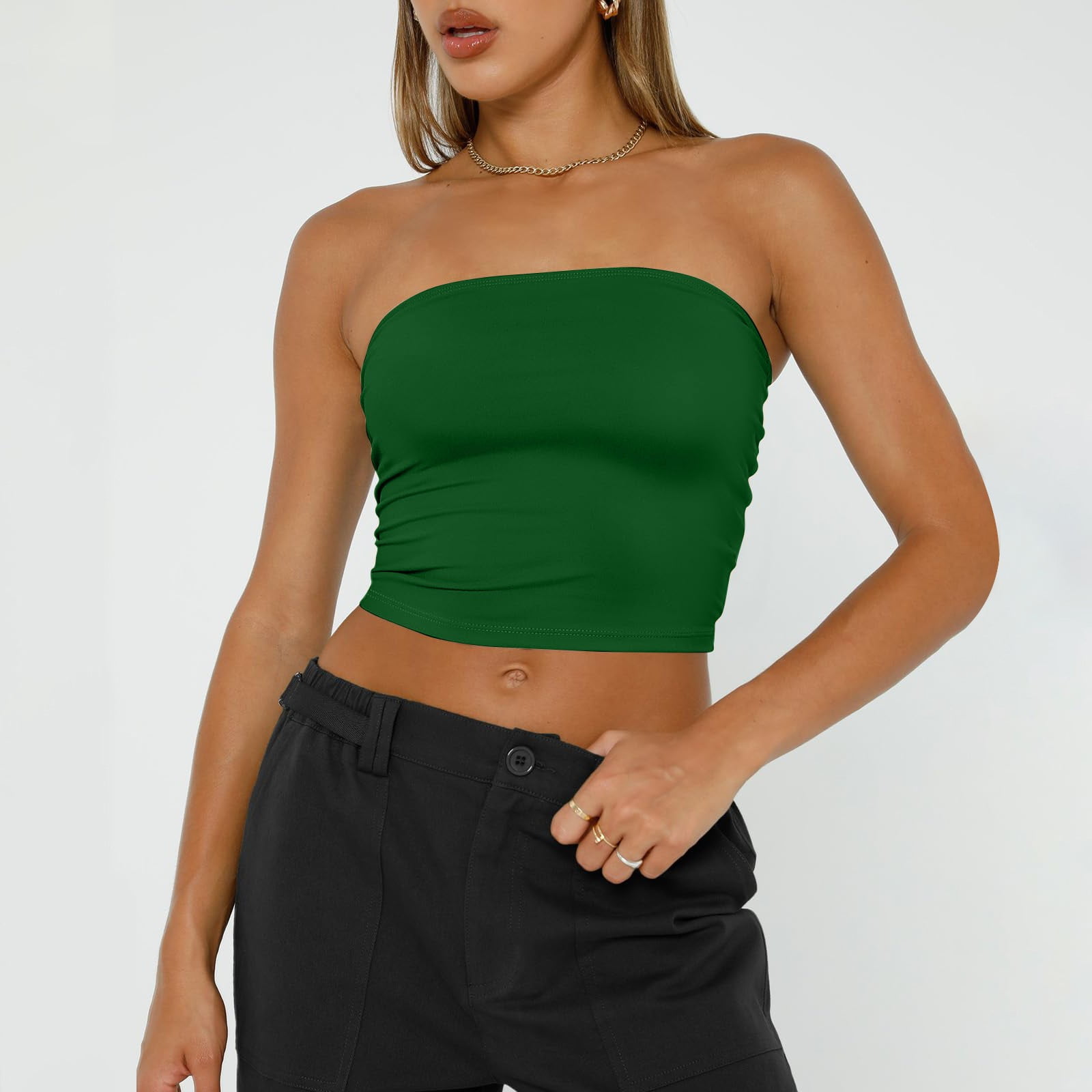 Knosfe Women's Sexy Crop Top Sleeveless Stretchy Solid Strapless Tube Top  Green XL - Walmart.com