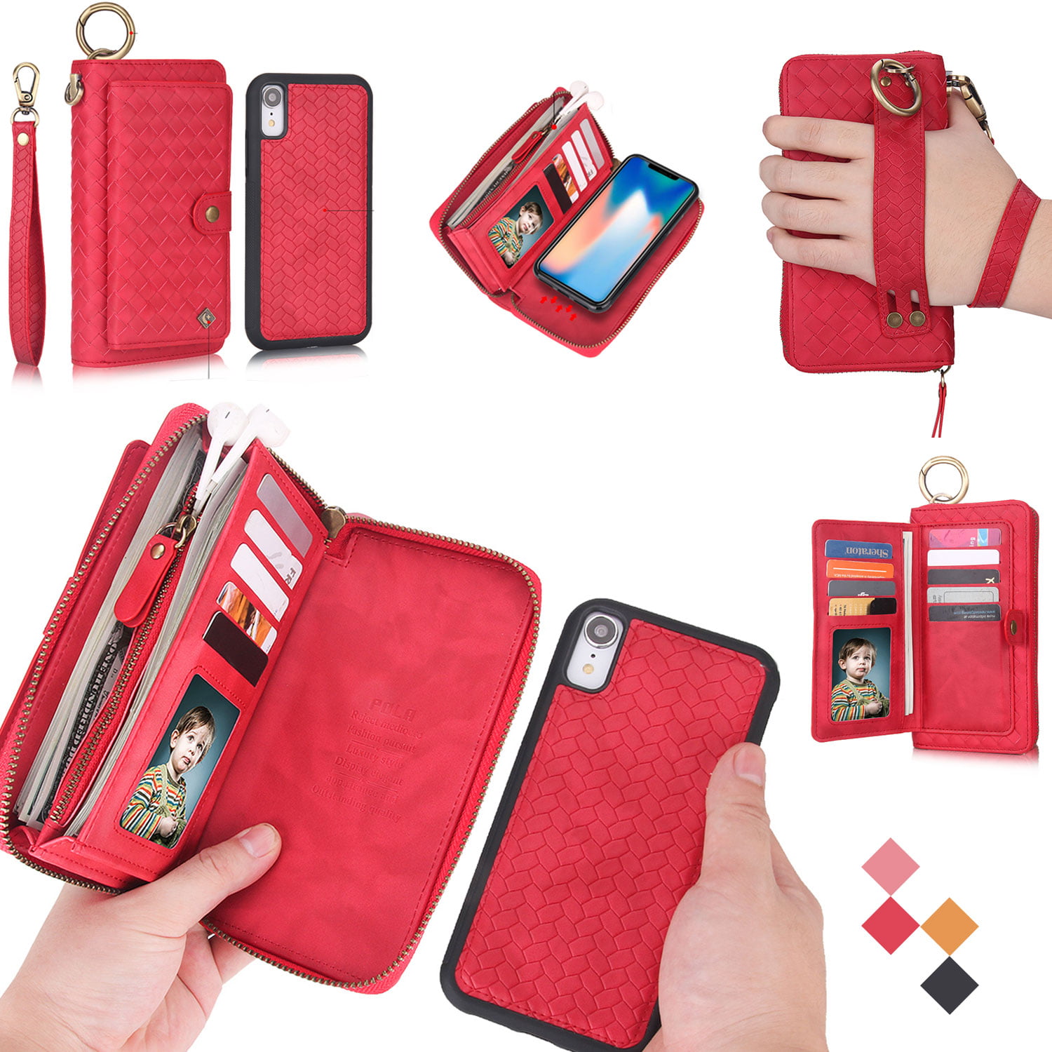 6.1 inch Glossy Leather Wallet Flip Cover with Magnetic Closure Compatible with Apple iPhone XR ELESNOW Case for iPhone XR Rose Red
