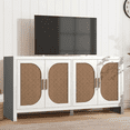 thumbnail image 6 of Modern Rattan Sideboard Buffet Cabinet, Kitchen Storage Cabinet, Living Room TV Stand for TVs up to 65", Entertainment Center with Adjustable Shelf, for Dining Living Room Hallway, White, 6 of 10