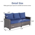 thumbnail image 3 of Yardgrace Patio Couch PE Rattan 3-Seat Outdoor Sofa Brown Wicker Furniture Set Deep Seating with Anti-Slip Blue Cushion, 3 of 6