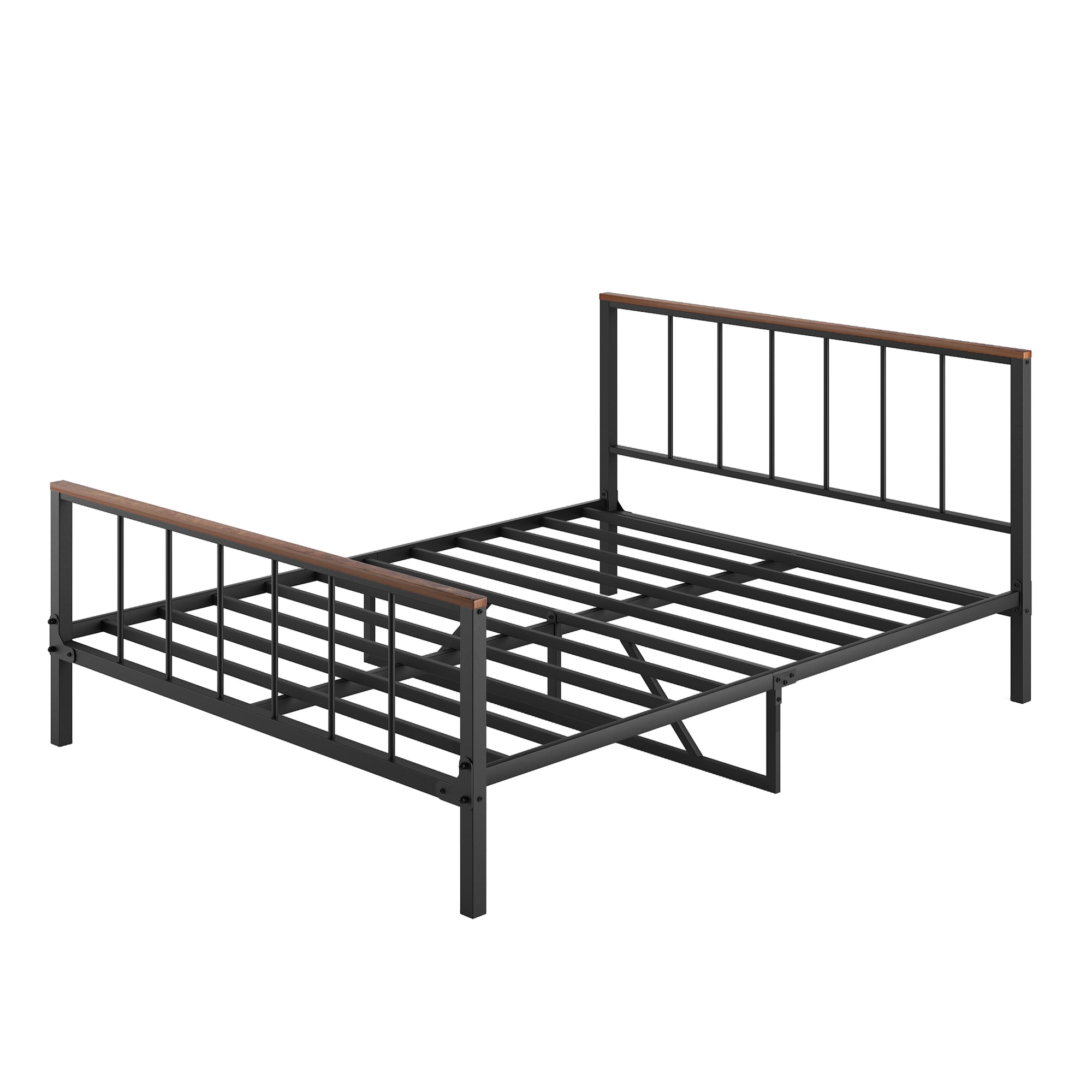 DEALTOPS Queen Metal Platform Bed with Headboard and Footboard, Sturdy Metal Frame, Bedroom, Black