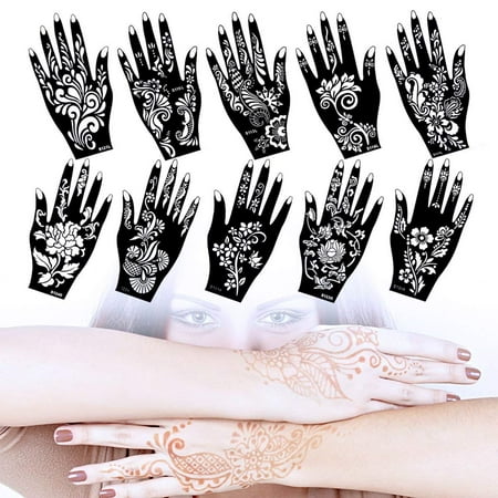 Lady Up 10 Sheets Henna Tattoo Stencils Temporary Tattoo Temples Set Indian Arabian Tattoos Reusable Stickers Stencils Body Art Designs for