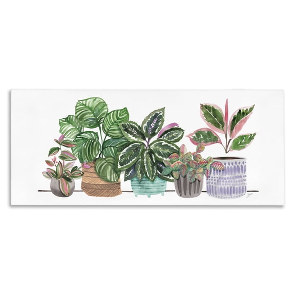 Stupell Industries Eclectic Potted Plants Herbal Leaves Green Pattern Foliage Canvas Art, 24 x 10, by Karyn Panganiban