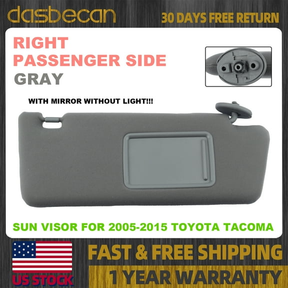 Dasbecan Right Side Gray Sun Visor w/ Mirror For Toyota Tacoma 2005-2015 74310-04081-B0