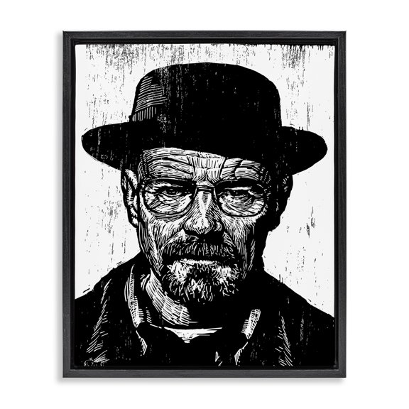 Stupell Industries Heisenberg Famous TV Portrait Abstract Painting Black Floater Framed Canvas Art Print Wall Art, 17 x 21