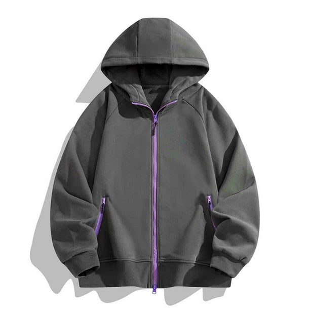 pstuiky Camisas suaves de manga larga para hombre, Sudadera con capucha y manga larga para hombre, deportiva, holgada, con cremallera y bolsillo con cordón, de color liso y a la moda xxl