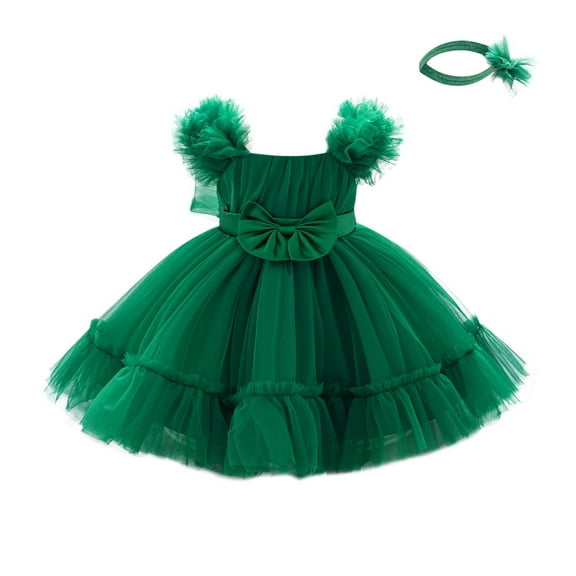 TEAJOPSUU Toddler Baby Girls Princess Dresses Christening Dress Sleeveless Suspender 3D Flower Tulle Dress Wedding Birthday Pageant Tutu Gown D-Green