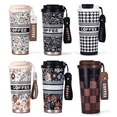 thumbnail image 3 of 17 oz Insulated Stainless Steel Coffee Cup, Leak-Proof Travel Mug with Lid and Carrying Strap, Patterned Reusable Tumbler, 3 of 9
