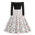 thumbnail image 1 of Robes de Fête de Noël pour Femmes Robe Imprimée de Noël Épaules Dénudées Manches Longues Style Rétro Petite Robe (Taille: S), 1 of 4