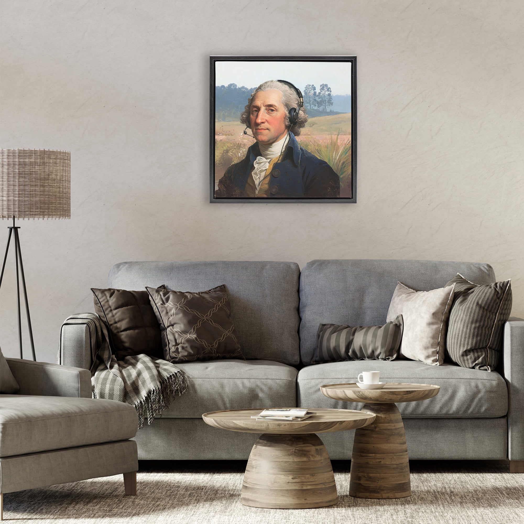 Stupell Industries Classical Gentleman with Headset Black Framed Floater Canvas Wall Art, design by CAD Designs