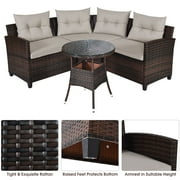 Costway 4PCS Outdoor Patio Rattan Furniture Set Cushioned Sofa Table