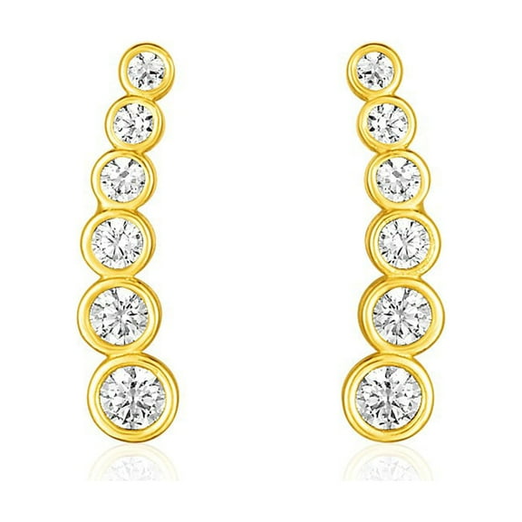 14k Yellow Gold Graduated Circles Climber Post Earrings Cubic Zirconia