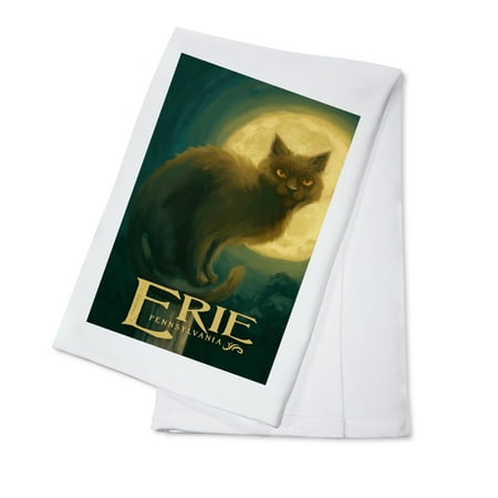 Erie, Pennsylvania - Black Cat - Halloween Oil Painting - Lantern Press Artwork (100% Cotton Kitchen Towel)