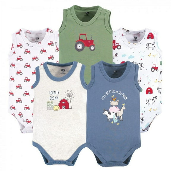 Hudson Baby Infant Boy Cotton Sleeveless Bodysuits, Boy Farm Animals, 0-3 Months