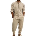 thumbnail image 3 of VBTAPA Men 2 Piece Outfits Long Sleeve Casual Button Down Shirt and Pants Sets Summer Beach Vacation Matching Set Khaki XL, 3 of 9