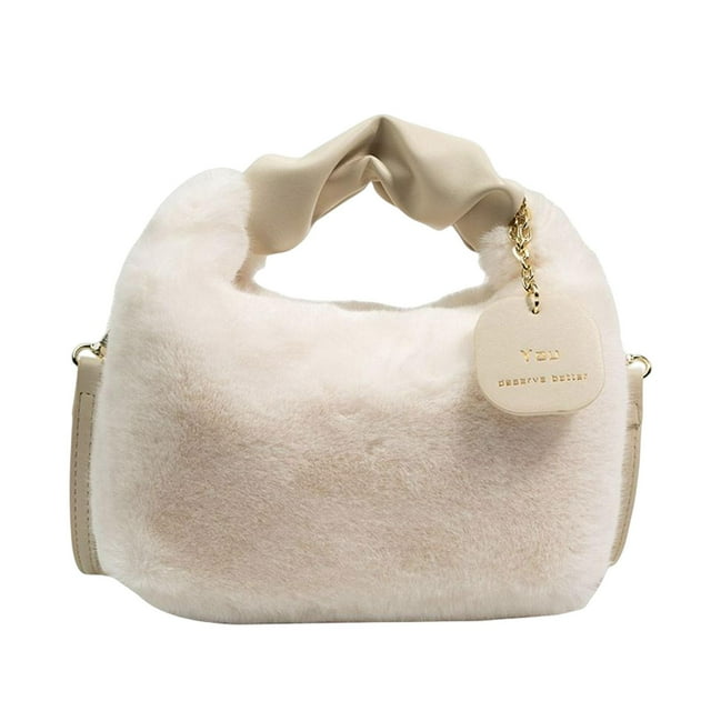 lionlar Woman Soft Plush Handbag Shoulder Bag Gift Casual Purse Multipurpose Beige