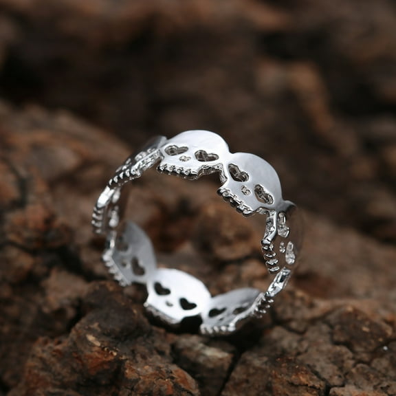 LULULION Punk Finger Rings Skull Shape Silver 1Set for Party Wear