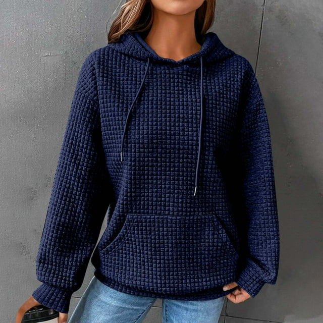 Sentmoon Essentiels Chandails à Capuchon pour Femmes Couleur Unie Décontracté Chandail pour Femmes, Grande Taille Confortable Manches Longues Col Rond Chandails Hauts pour Femmes Liquidation Ventes Aujourd'hui Aubaines Prime Marine TG