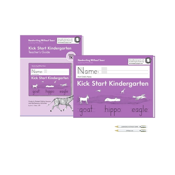 Handwriting Without Tears, Kick Start Kindergarten Printing Bundle, Age 5+, Pre-K +,Student Workbook & Teacher's Guide, School & Home, Language Arts,