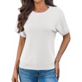 thumbnail image 4 of Short Sleeved Solid Color Women Casual Crew Neck Short Sleeve Knit Sweater Tops, 4 of 6