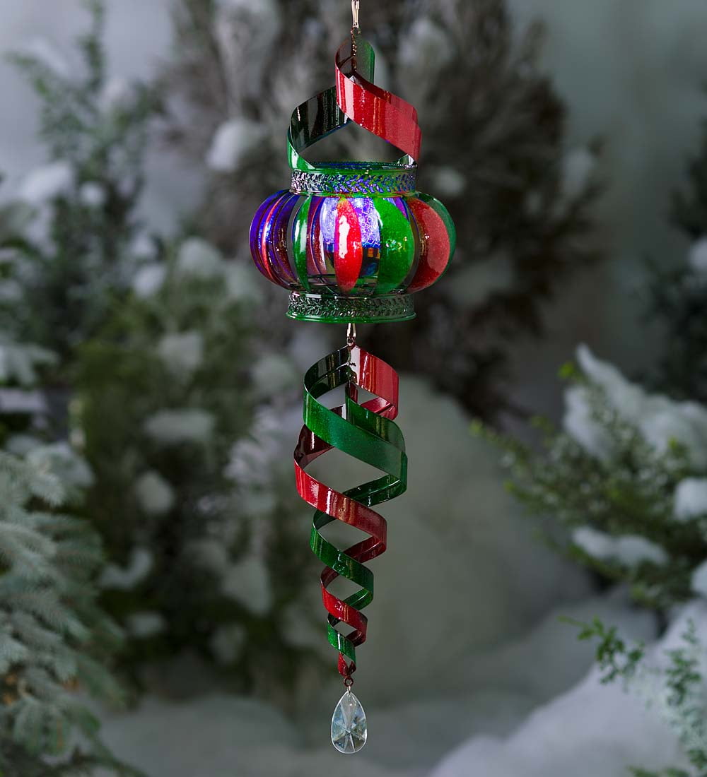 Twirling Hanging Holiday Garden Wind Spinner with Solar Glass Globe