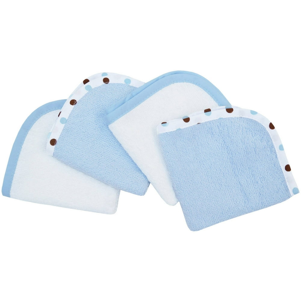 TL Care 4Pack 100 Percent Organic Cotton Terry Washcloths, Blue