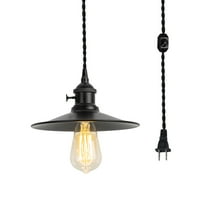 KAYYELAMP Hanging Light Black Metal Shade Matte black Base with Switch 15 Feet Plug in Cord Dimming Pendant light Vintage Design for Kitchen Island Dining Table Loft Bar(No Bulb)