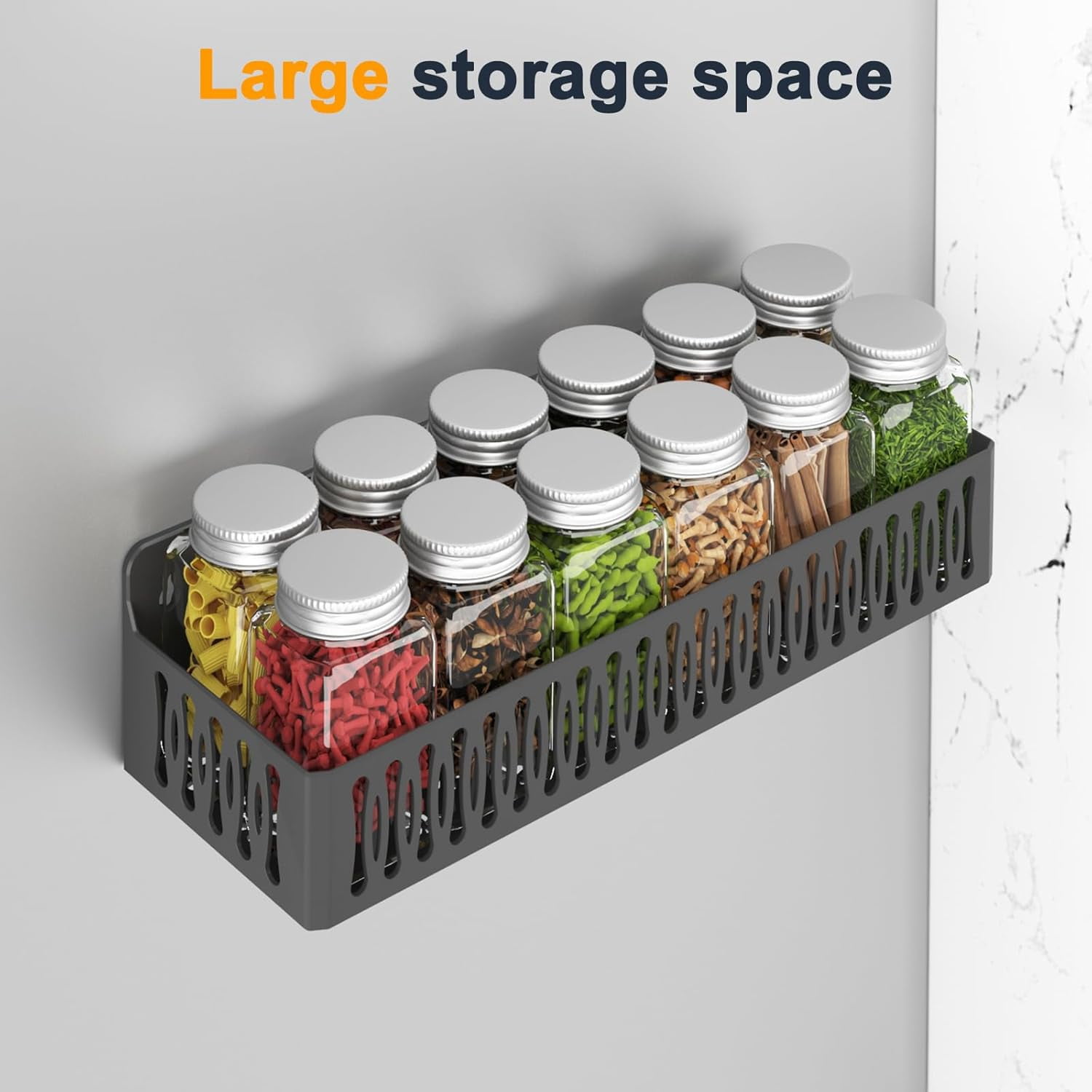 4 Pack Strong Magnetic Spice Rack for Refrigerator, Multipurpose Magnetic Shelf for Fridge with 4 Hooks for Kitchen and Bathroom Organization, Black