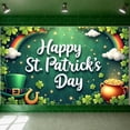 thumbnail image 3 of Green Theme St. Patrick's Day Banner Shamrock Pattern Happy St. Patrick's Display Rainbow Accent Pot of Gold Design Shamrock Backdrop for St. Patrick's Day Party Celebration Indoor Decoration, 3 of 9