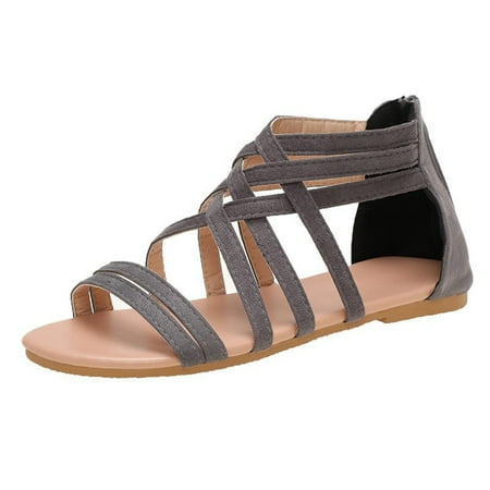 

Staron Women Summer Open Toe Shoes Zipper Comfy Sandals Flats Casual Beach Sandals