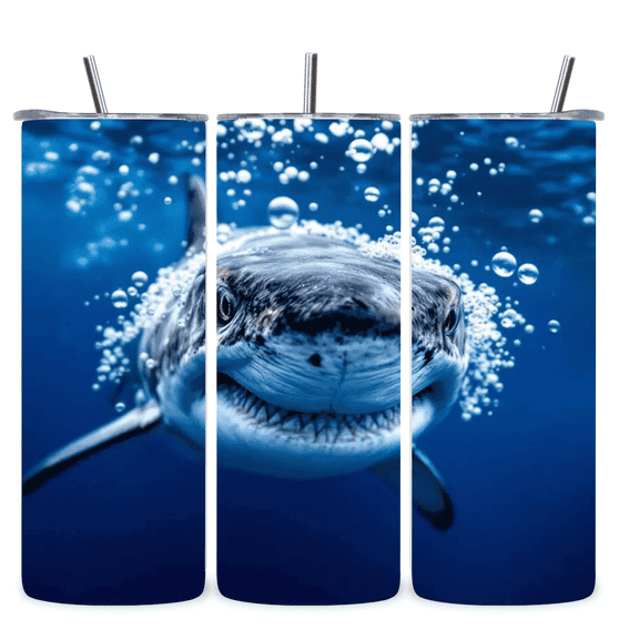 Alpha Printing 20oz Stainless-Steel Tumblers-Shark Swimming Design