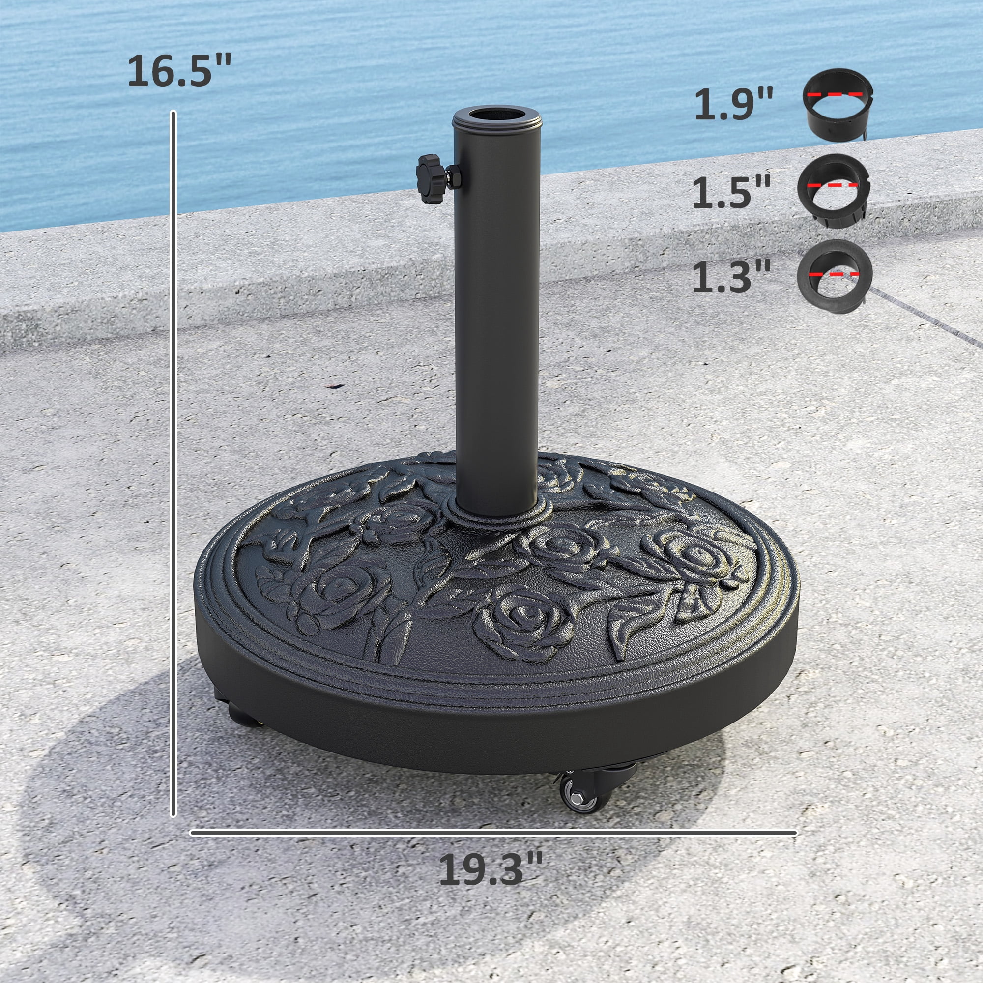 Outsunny Patio Umbrella Base, 46 lbs Umbrella Base with Wheels, Outdoor Umbrella Stand for 1.3"/1.5"/1.9" Poles for Outdoor, Lawn, Poolside, Black