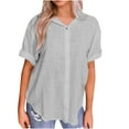 thumbnail image 2 of Vestidos Casuales Para Mujer, Blusas De Mujer De Moda Blusa de verano tipo túnica de lino con botones y manga corta y cuello en V para mujer, 2 of 7
