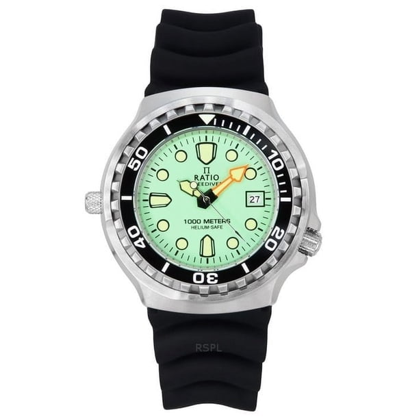 Ratio Reloj para Hombre FreeDiver Versión 02 con Helio Seguro, 1000 M, Zafiro, Cuarzo, Esfera Verde Menta 1038EF102V-GRN-V02