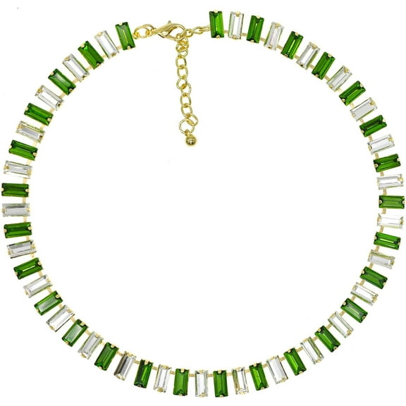 Crystal Rhinestone Gemstone Choker Collar Necklace For Women Sparkly Colorful Emerald Neck Chain Statement Necklace[o7928]