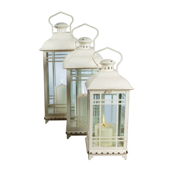 Melrose Set of 3 White Mission Style Pillar Candle Lanterns 20"