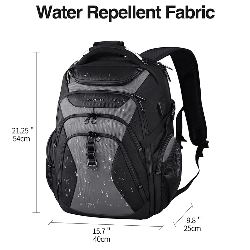 KROSER Travel Laptop Backpack 18.4 Inch XXXL Gaming Backpack with Hard Shell Saferoom RFID Pockets Water-Repellent Business College Daypack Stylish Laptop Bag for Men/Women