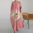 thumbnail image 4 of Baqcunre Long Sleeve Dress for Women Women's Loose Round Neck Fashion Senior Long Sleeve Printed V Neck Dress Dresses for Women 2024 Summer Dresses for Women 2024 Womens Dresses Pink 3XL, 4 of 4