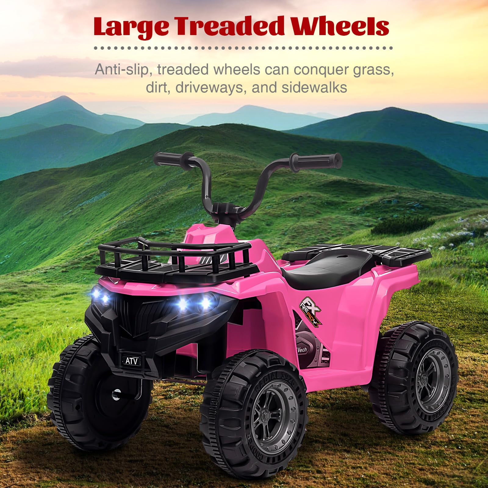 TROPOW 12V Ride On Toys for Boys,Kids Ride On ATV,4 Wheeler Electric Vehicle for Kids,Battery Powered Quad Toy Vehicle with Music,Horn,High Low Speeds,Led Lights,Electric Ride On Toy,Pink