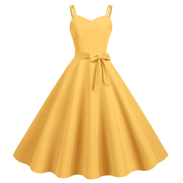 Robes d'Été pour Femmes Décontractées Sans Manches Femme au Foyer Soirée Bal Robe de Mode Unie Jaune P