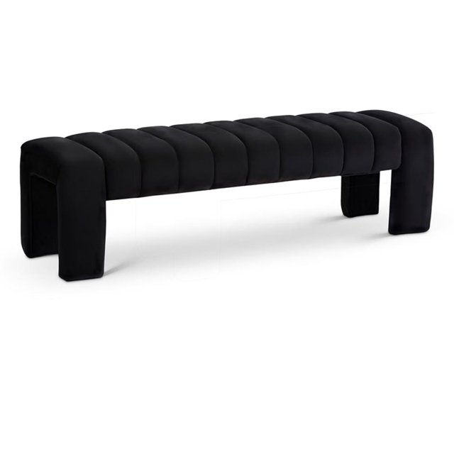 Pemberly Row Contemporary 17.5" Velvet & Solid Wood Bench in Andaz Black