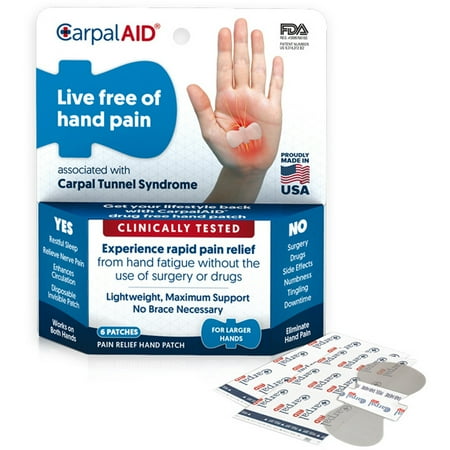 CarpalAID Carpal Tunnel Pain Relief Hand Patch, 6 ct., Large